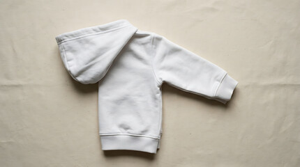 Fototapeta premium Plain White Toddler Hoodie Folded Flat Lay On Neutral Fabric Background Studio Shot