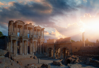 Celsus Library in Ephesus at sunset - Selcuk, Turkey  © muratart