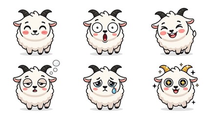 Fototapeta premium Cute cartoon sheep with expressive faces and emotions. Adorable farm animal vector illustrations for kids and design projects.