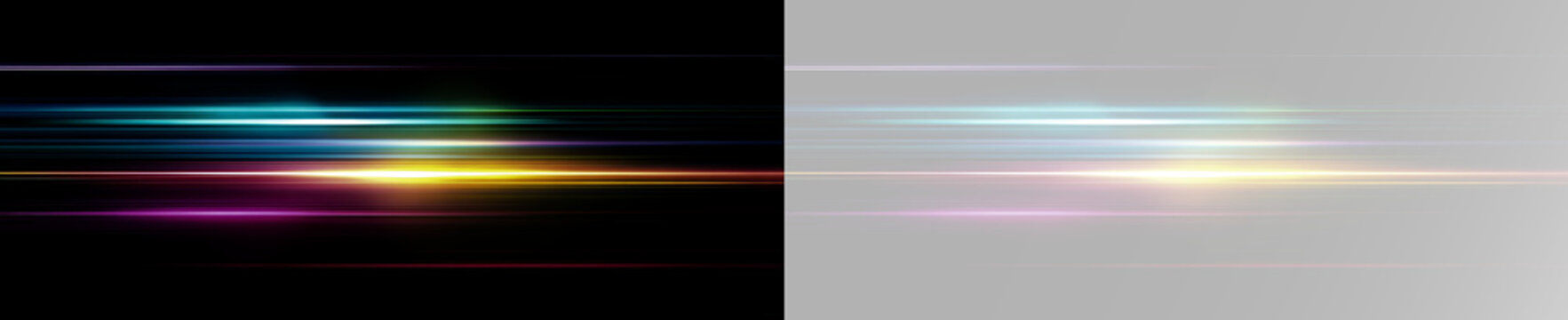 Futuristic glowing multicolor laser streak with rainbow light trail abstract motion blur optical overlay effect