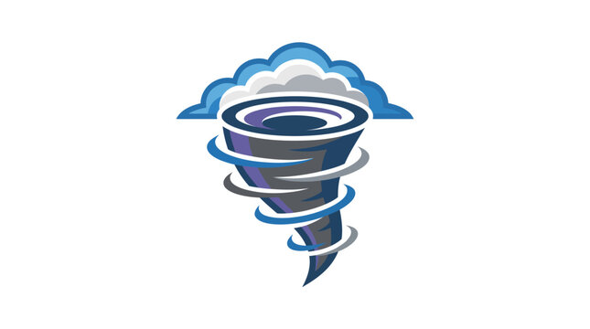 Abstract blue tornado logo with swirling cloud design.