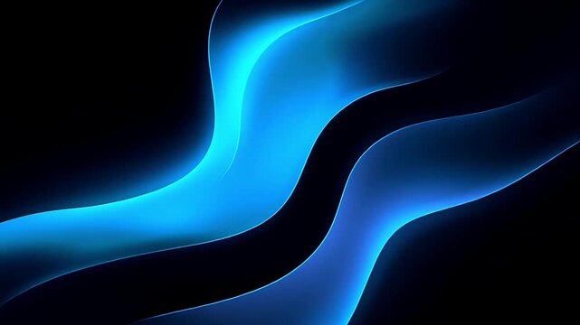 Abstract background with flowing blue light waves on a dark black background.