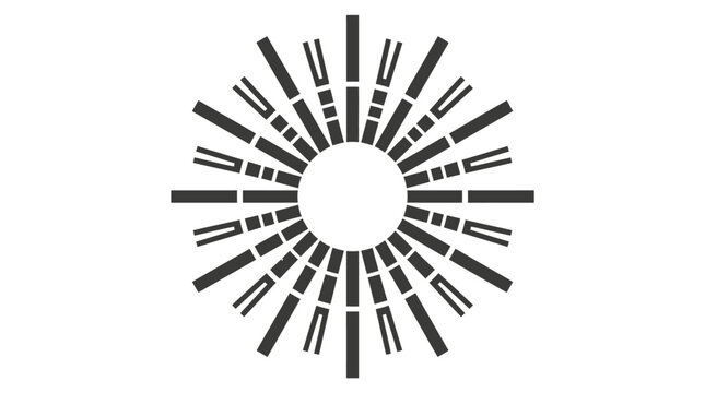 Minimalist black vector sunburst illustration featuring a circular center with radiating fragmented geometric line segments