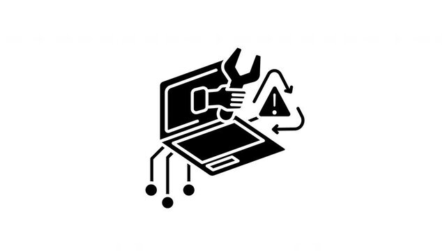 Network code software bug fixing error patch resolution loop animation. System debugging, security patch update, and technical glitch maintenance element.