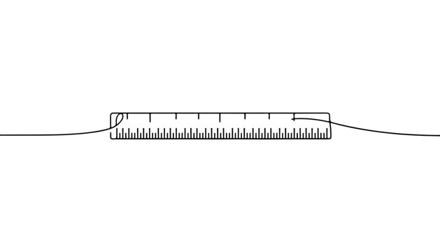 One continuous line illustration of an ruler , isolated on white background.