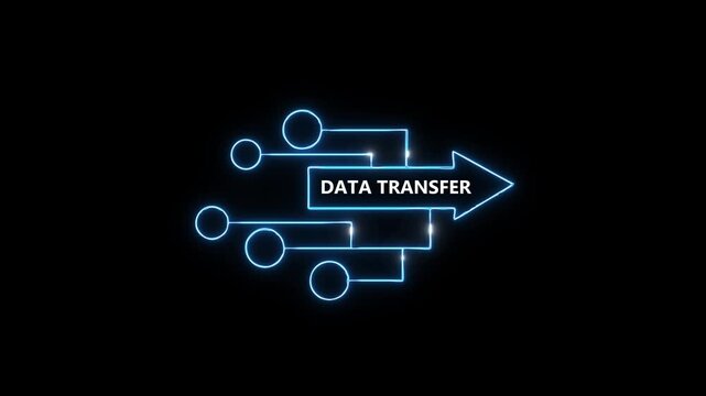 Neon blue data transfer diagrams stream packets through terminal nodes cleanly. Corporate cloud infrastructure overviews look highly authentic via this data transfer matrix. Diagrams loop.