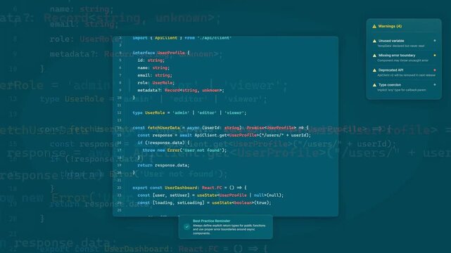 Close up of computer screen displaying complex javascript and typescript code for web development