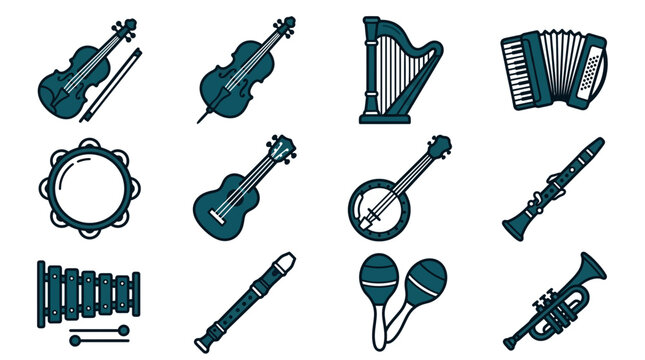 Collection of Musical Instruments Icons Set, Vector Illustration