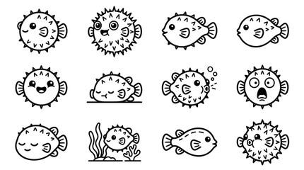 Cute Pufferfish Collection: Diverse Emotions and Poses © peyek