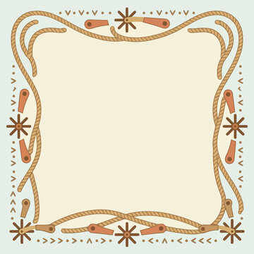 A rustic western rope frame with spurs