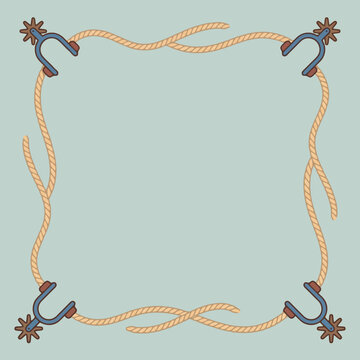 Western rope frame with spurs on a blue background