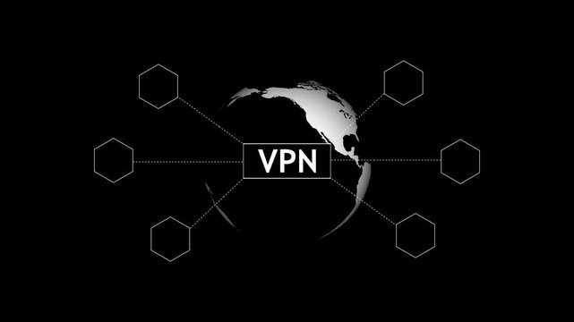 Global VPN network text blocks protect user privacy over an earth globe. Virtual proxy routing systems illustrate data package encryption on this active VPN layout. VPN nodes pulse clearly.