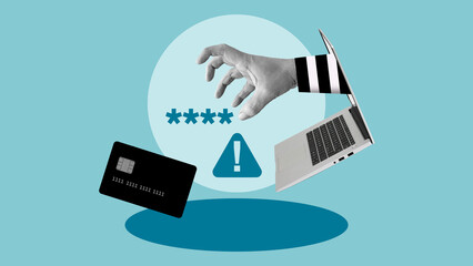 Naklejka na ściany i meble Cybersecurity Threat, Identity Theft, Online Banking Fraud, Password Protection, Digital Security, Data Breach Prevention, Cybercrime Awareness, Financial Scam and Information Security Concept