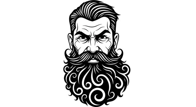 Isolated stylized portrait of a man with a long curly beard
