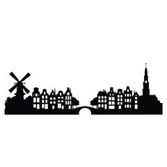Obraz premium Cityscape Silhouette Against White Background Dutch Architecture Vector Illustration