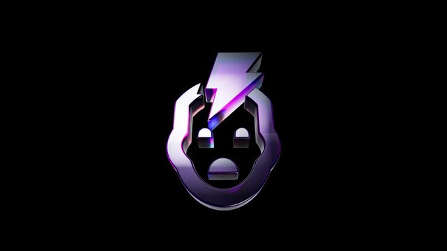 Metallic human head silhouette with a lightning bolt symbol on a black background 3D Icon