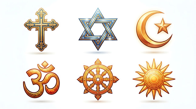 Colorful celestial and religious symbols collection