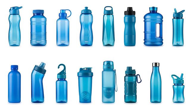 Colorful water bottles arranged in rows