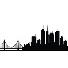 Obraz premium City Skyline And Bridge Silhouette Against White Background