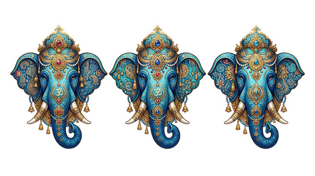 Three stylized peacock feathers in vibrant colors