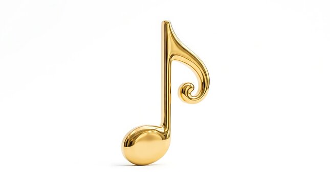 A shiny golden musical note icon isolated on a white background.