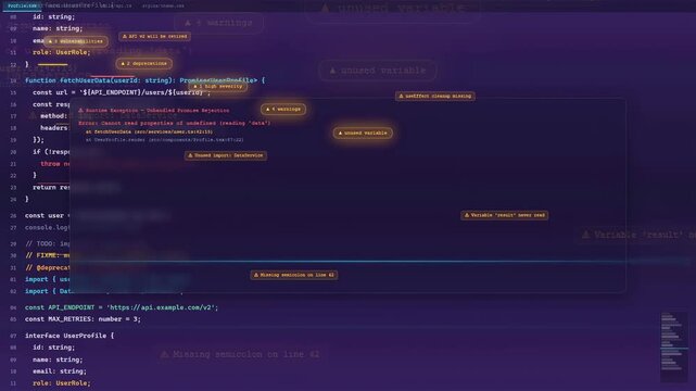 Close up of scrolling computer code in a dark mode integrated development environment editor