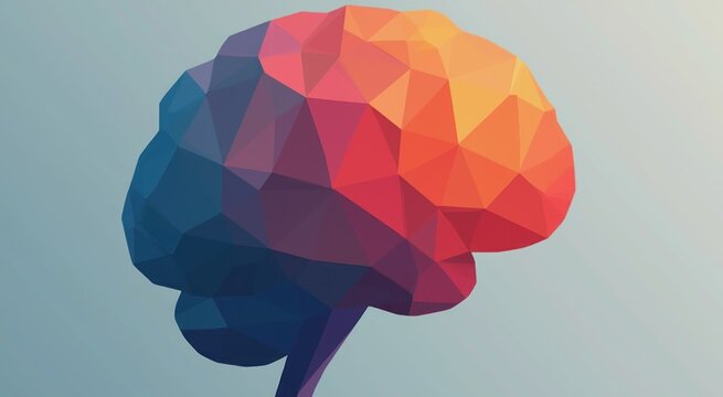 Colorful polygonal brain on a blue background