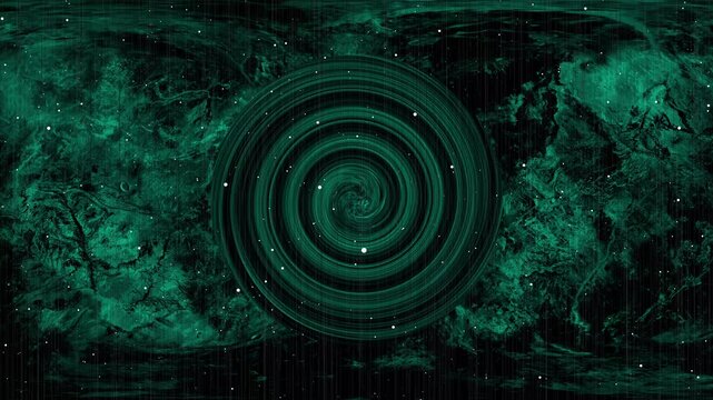 Teal vortex spiral tunnel animation spins through star field. Vortex tunnel backdrop creates abstract space travel loops. Tunnel animation sequence looks highly cosmic.