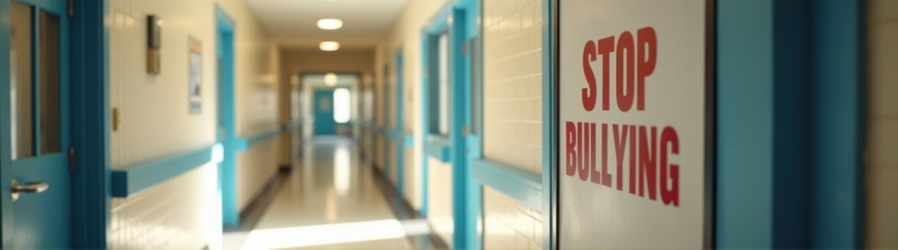 Sign that says stop bullying on the door