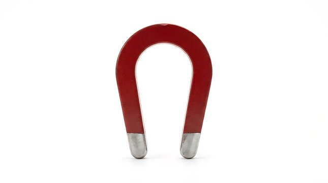 A classic red horseshoe magnet isolated on a clean white background.