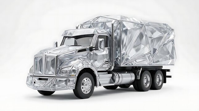 Large semi truck wrapped in shiny silver foil.