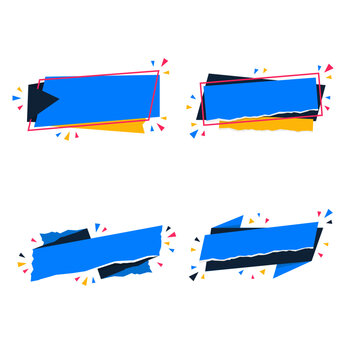 Set of Abstract Geometric Torn Paper Banners with Colorful Confetti Elements
