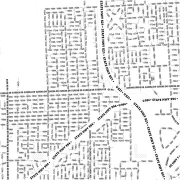 Typographic Map of the City South Miami Heights (Florida, USA) showing the city center only with street names