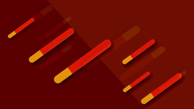 Red rounded rectangles abstract bold animation shapes float loop. Rounded rectangles graphic features shadows on maroon base. Bold animation design looks clean and modern.