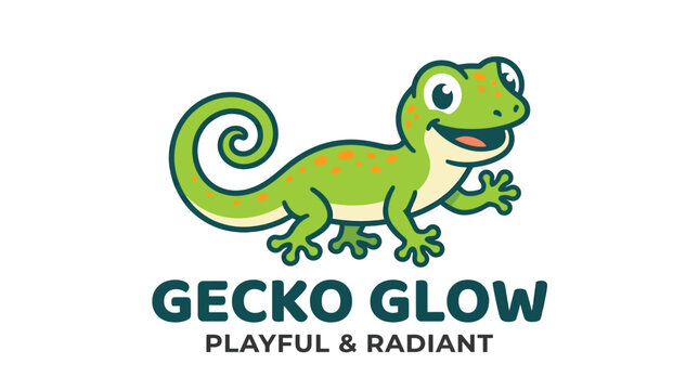 Friendly green gecko lizard mascot logo for business.