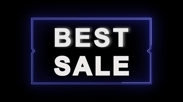 Neon blue border sale best sale animation glows with white text. Blue border sign creates eye catching retail marketing displays. Best sale animation title is commercial safe.