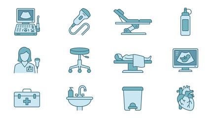 Fototapeta premium Gynecology and prenatal care medical icon set.