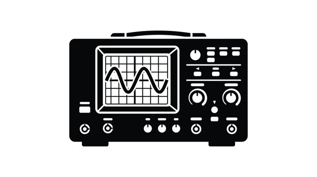 oscilloscope device in black silhouette electronics instrument measurement monitor screen waveform grid