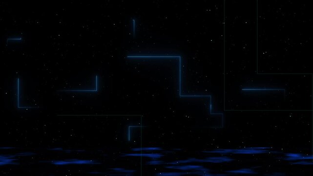 Futuristic neon staircase animation rises into starry night sky. Neon staircase cosmic pathway provides dreamlike tracks. Staircase animation layout delivers fine look.
