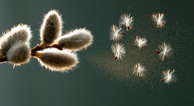 Fluffy buds release seeds and pollen into the air