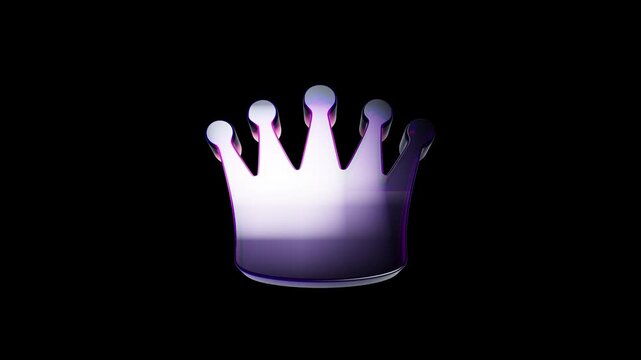 Shiny glowing purple crown icon isolated on a dark black background 3D Icon