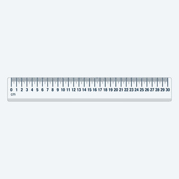 A standard plastic ruler showing thirty centimeters on white background