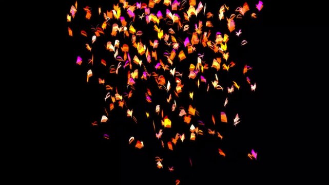 Colourful confetti party popper cannon 3d animation of exploding confetti explosions on a black screen background 4k confetti blast realistic on transparent background vfx, stock footage loop. asset