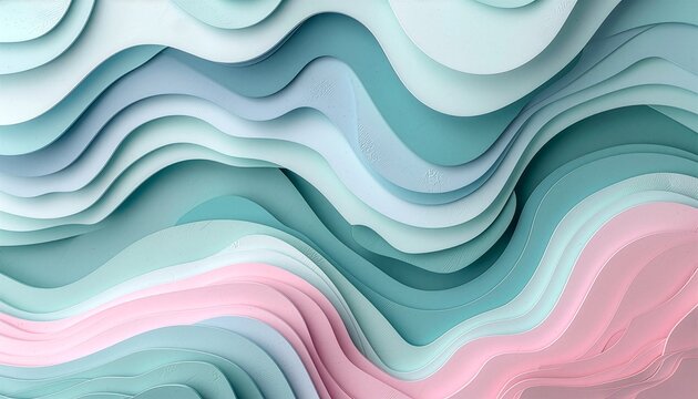 Soft pastel blue and pink 3D abstract layered papercut waves