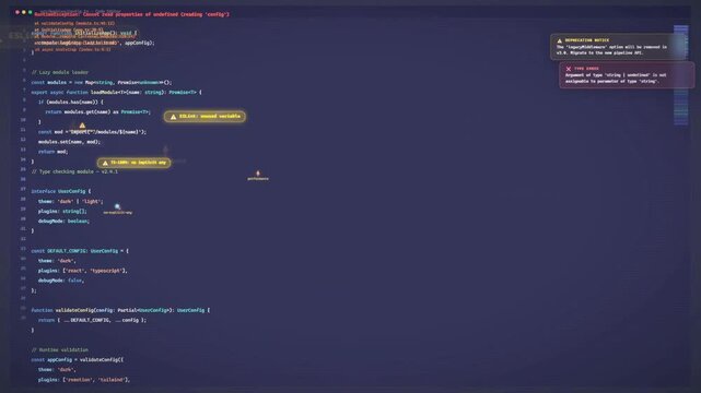 Close up of professional software developer writing complex computer code in a dark mode editor