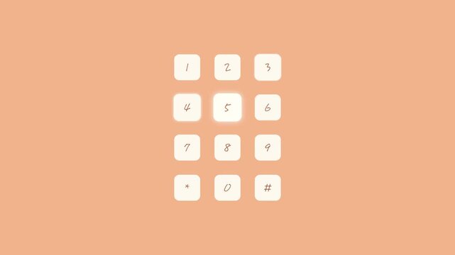 A numeric phone dial pad with digits one through nine, star and hash keys, is animated in a soft handwritten style on a warm peach background.