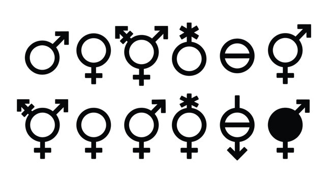 gender symbols in black silhouette male female transgender nonbinary circle arrow cross