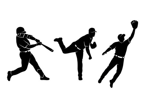 Sports Player Silhouettes Set Baseball Soccer and Handball Vector