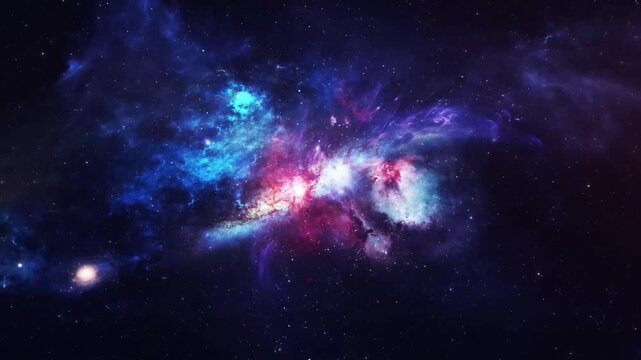 Beautiful 4K animation of a colorful interstellar nebula with vibrant cosmic light and stars.