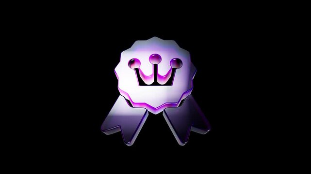 Shiny metallic badge with a crown symbol on a dark background 3D Icon